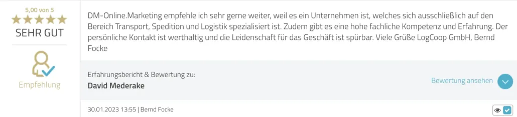2023 03 08 lkw fahrer finden.com david mederake kundenfeedback logcoop bern focke